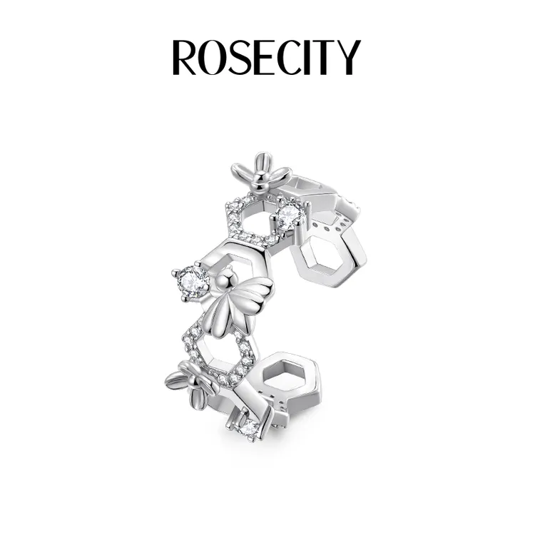 铜合金戒指 ROSECITY有财花戒指轻奢高级感小众设计感叠戴开口戒