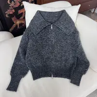 时尚百搭拉链大翻领显瘦上衣毛衣 J308