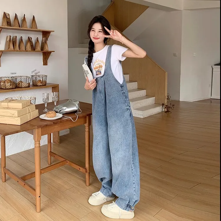 ZAOMA牛仔孕妇背带裤春秋夏季甜美大码宽松孕期穿搭显瘦阔腿裤子