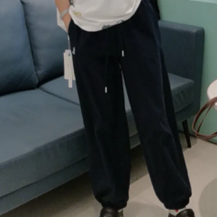 藏青色松紧腰缩口裤