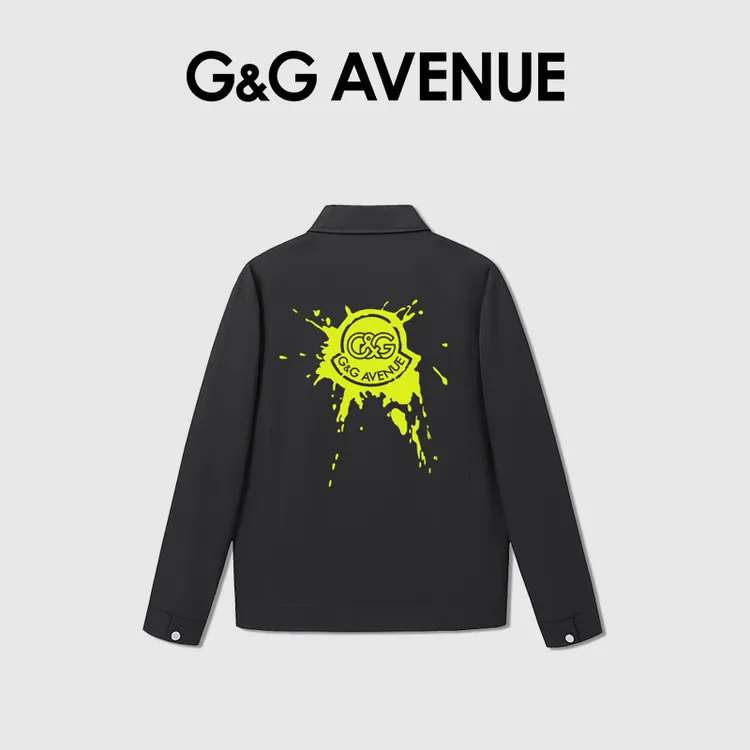 法国G&G AVENUE泼漆设计感印花翻领潮流百搭时尚POLO款秋冬季外套