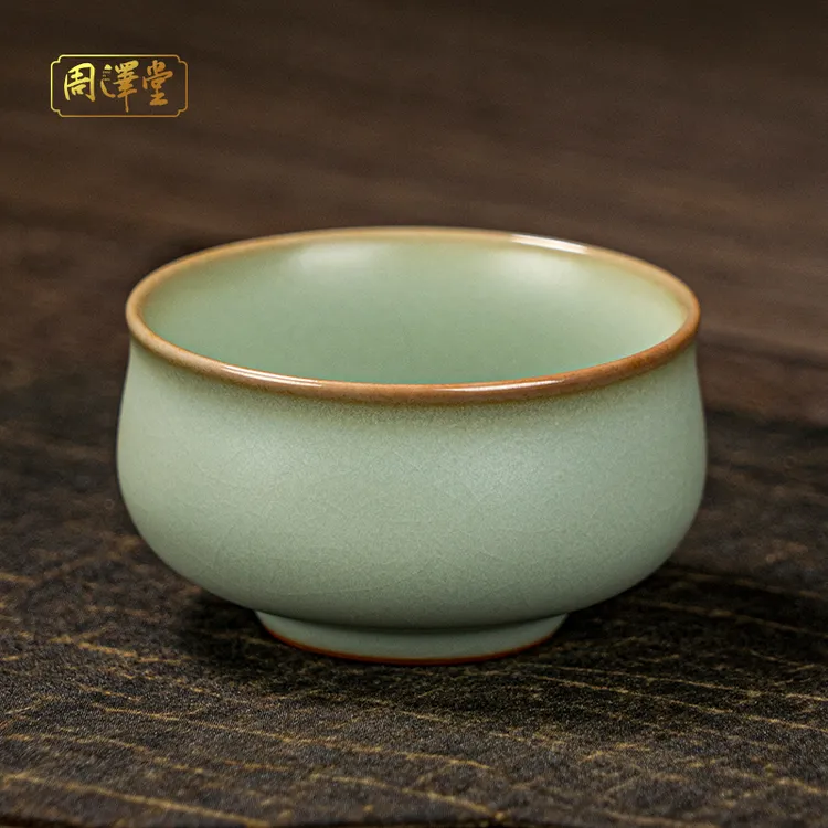 周泽堂禅定杯65-100ml主人杯开片可养景德镇陶瓷汝瓷茶具礼盒装