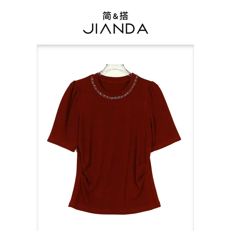 简&搭【千屿Sheila】重工领小蛮腰T恤252-TX/0424-5500393