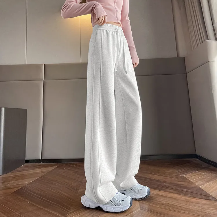 窄版阔腿裤女春秋冬季加绒2025新款爆款卫裤休闲白灰色直筒运动裤