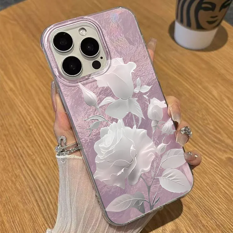 硬壳白色花花适用iPhone17手机壳苹果16ProMax13少女15Pro大孔14