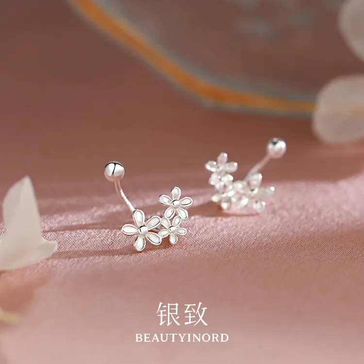 足银耳饰 999银花朵耳钉女小众气质耳环轻奢高级感2025新款耳饰