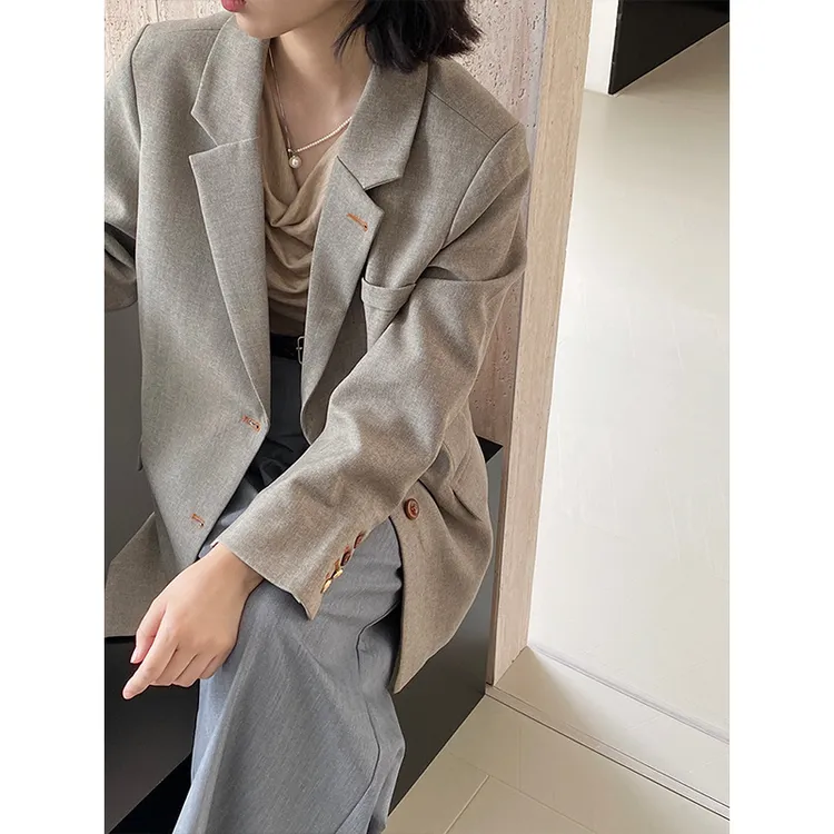  苏黎世早秋 杂色驳领廓形西装外套女休闲垫肩西服上衣
