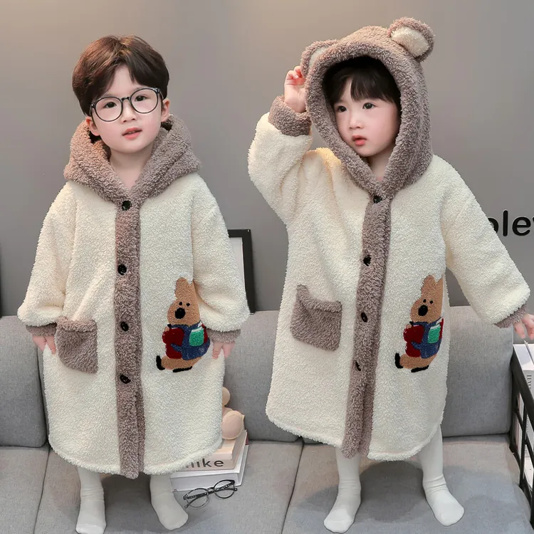 男童睡袍睡衣秋冬季加厚宝宝珊瑚绒儿童冬款小童法兰绒保暖家居服