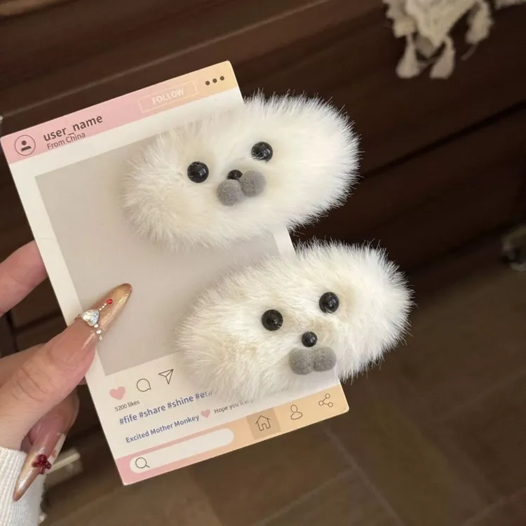 可爱毛绒海豹发夹超萌简约少女发饰侧边鸭嘴夹碎发刘海发饰发卡新