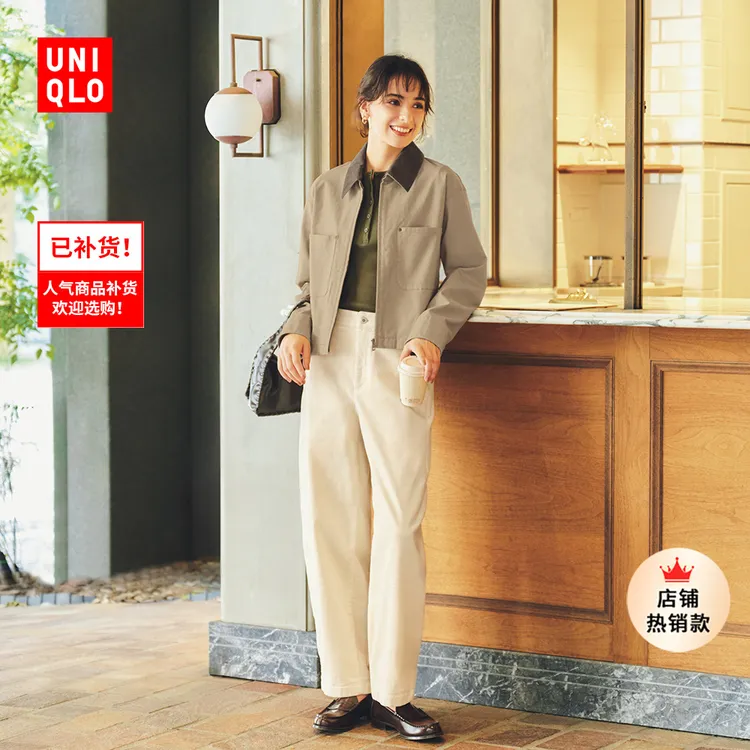 优衣库女装休闲拉链短茄克/外套巴恩风翻领时尚夹克 新款479208