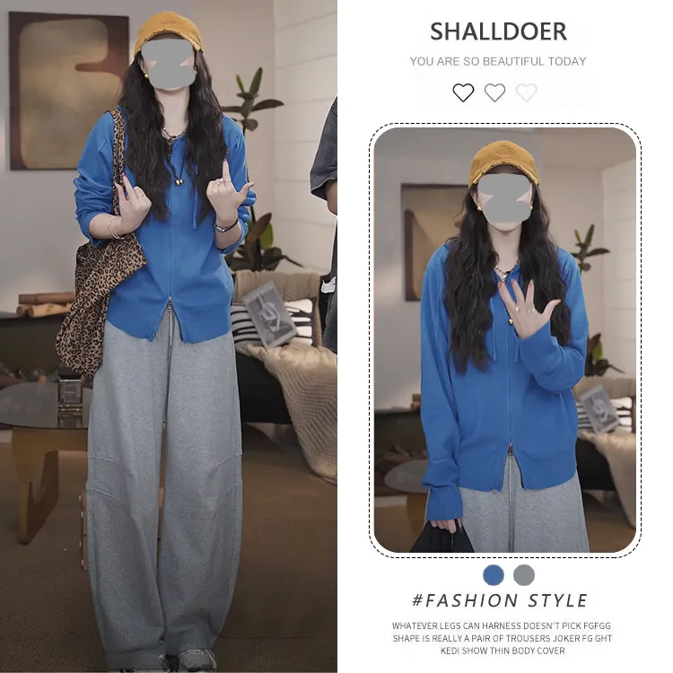 2025早秋新款百搭设计感连帽卫衣上衣百搭宽松休闲裤时尚套装