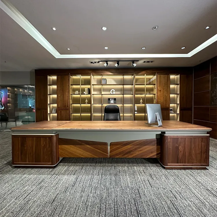 新中式老板桌大气办公桌椅简约现代总裁办公室北美黑胡桃木大班台