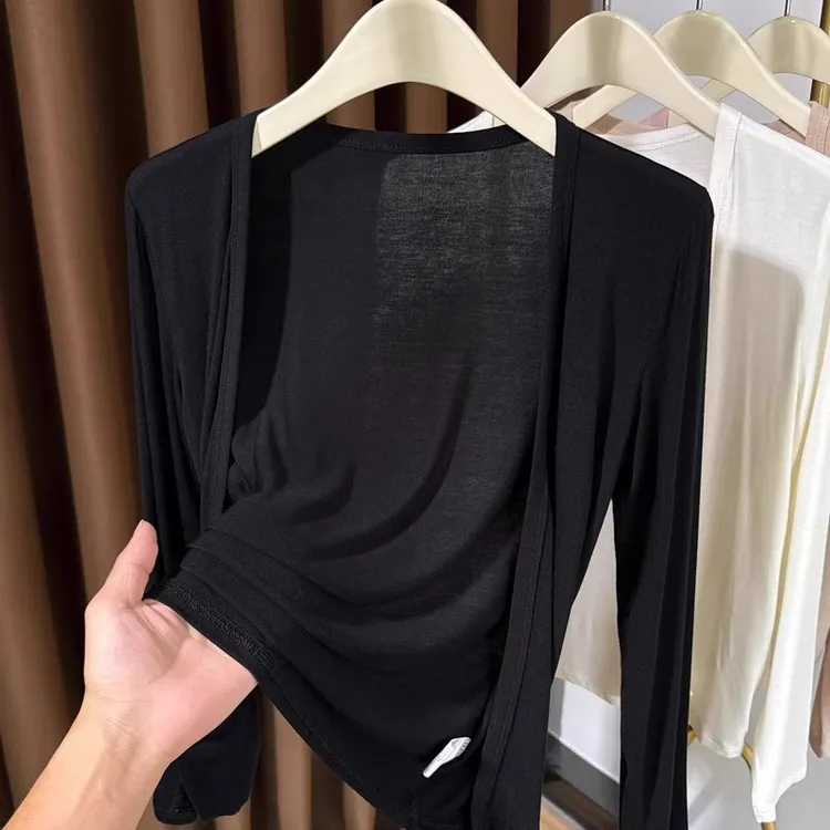 芊芊芙黑色软糯莫代尔开衫女薄外套夏季配吊带裙外搭冰丝防晒罩衫