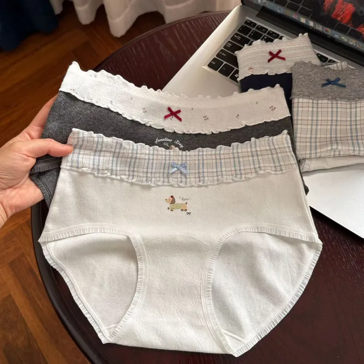 甜美可爱撞色女士内裤婴儿纯棉中腰亲肤透气加长底裆少女内裤6199