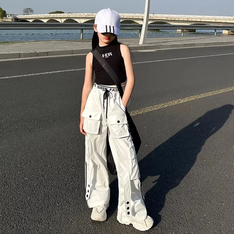 女童潮酷工装裤2025夏季新款6-12岁15岁韩版女孩爵士街舞服套装