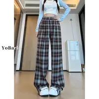 格纹直筒休闲裤女秋季新款大码胖mm显瘦梨型身材垂感宽松阔腿裤子