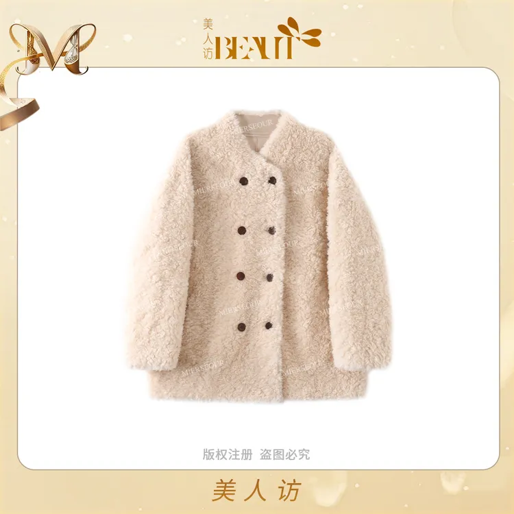 美人访【拉图岛屿】双排扣加厚百搭复古羊毛外套12376