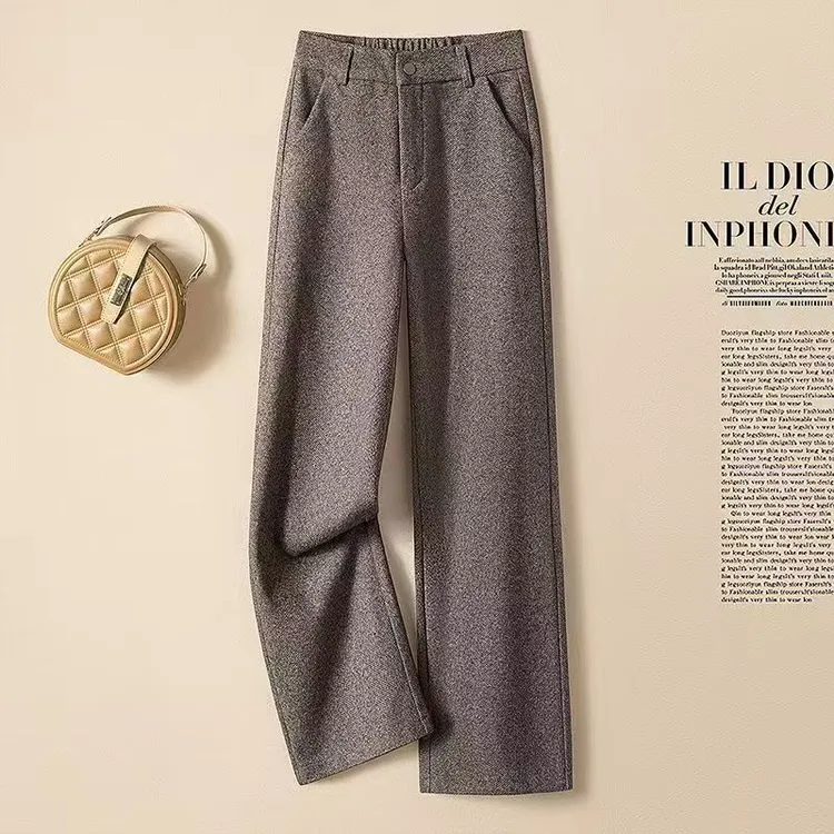 羊毛呢裤高腰显瘦百搭宽松秋冬直筒裤119款高腰阔腿裤长裤女士