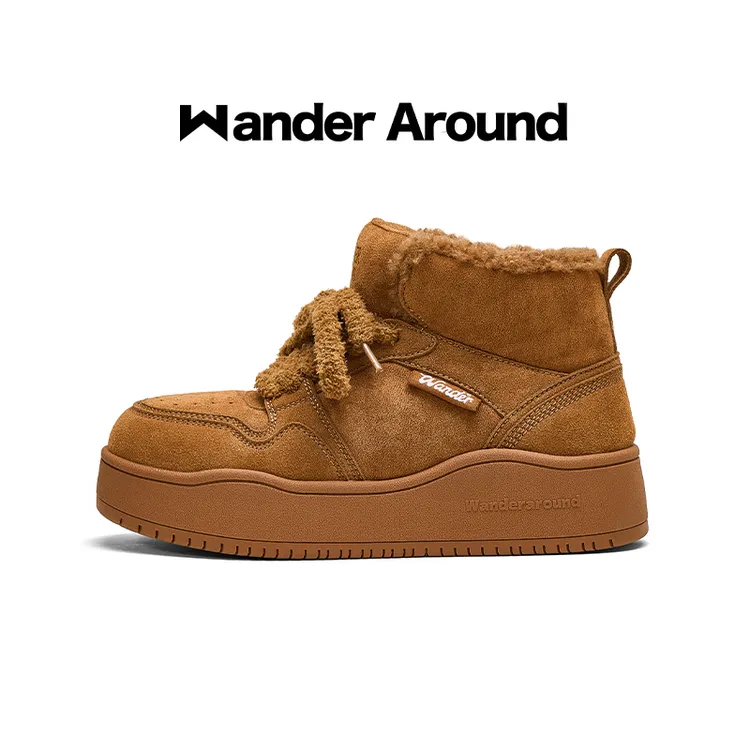 WANDER AROUND冬季新款加绒厚底板鞋绒棕色高帮保暖百搭舒适鞋子