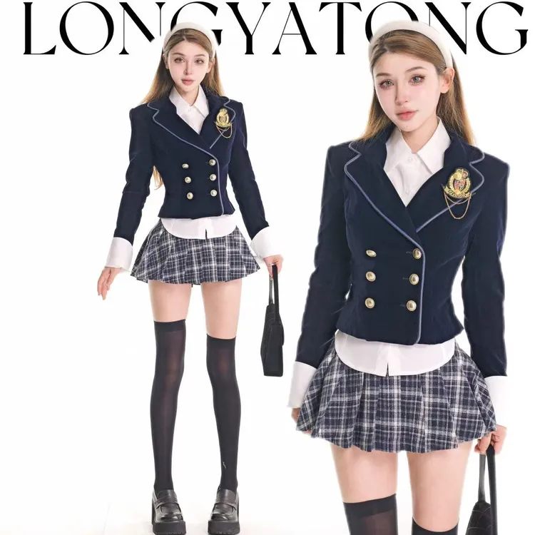 龙牙童推荐【英伦女高】性感秋冬少女感套装jk学院风显瘦时尚长袖