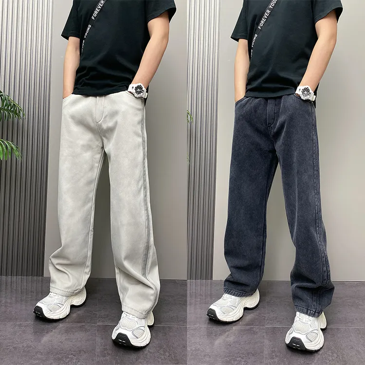 加绒拼接条纹设计感弯刀运动裤男2025冬季新款痞帅直筒休闲长裤子