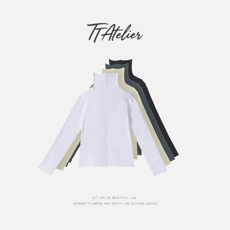 TT设计师【云感呼吸】日系高级感时尚长绒棉高领打底衫TT191037