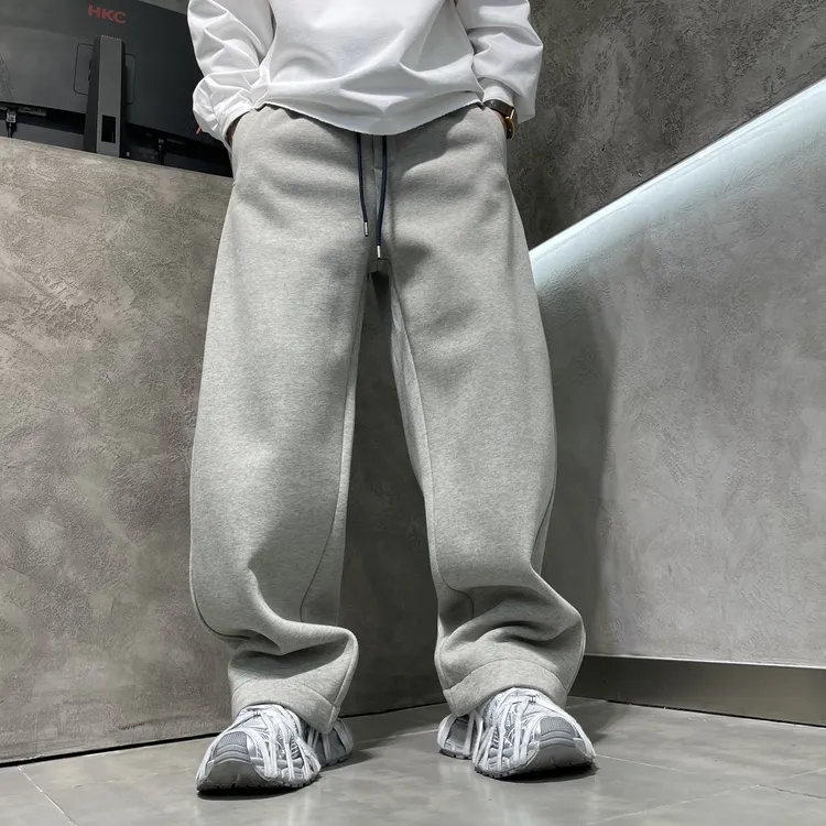 冬季加绒直筒简约纯色休闲裤宽松慵懒百搭复古潮流男士美式老钱