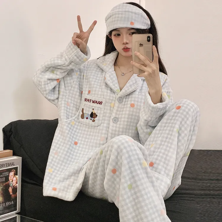 孕妇睡衣珊瑚绒冬季12月份产后哺乳月子服加厚法兰绒大码喂奶套装