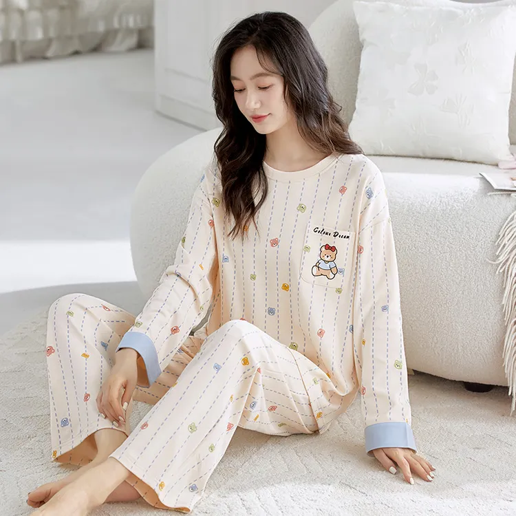 莫代尔睡衣女款2025新款春秋季长袖纯棉100%全棉秋冬天卡通家居服