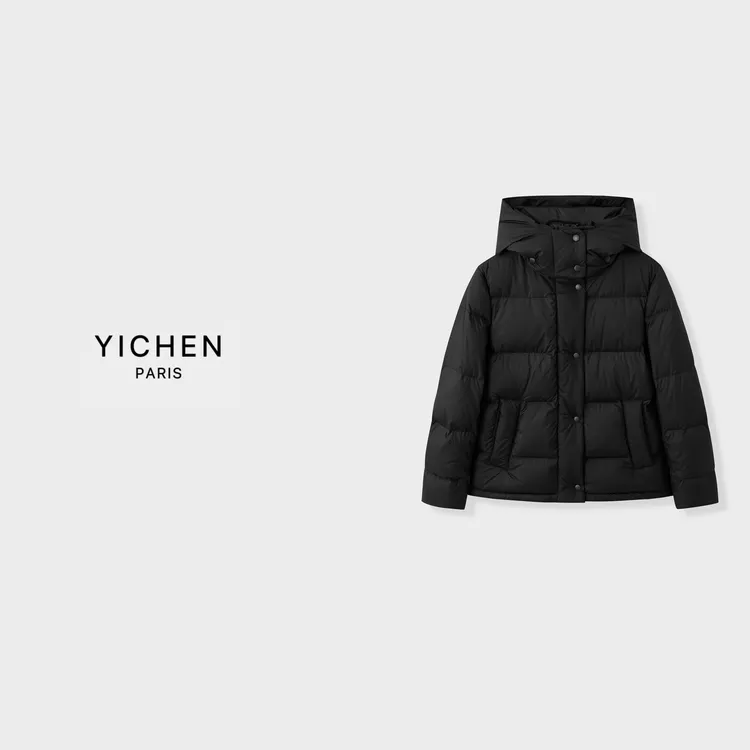 YC 经典黑色【五格】立领连帽羽绒服-4105