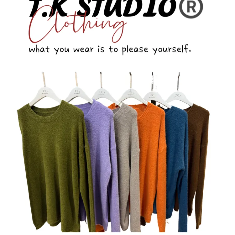 T.K<兔毛圆领>毛针织衫女套头宽松慵懒风长袖软糯百搭针织上衣！