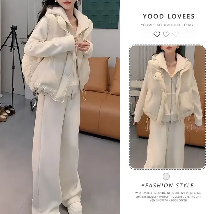 2025冬季新款时尚显瘦气质网红高档套装女百搭宽松加绒加厚三件套