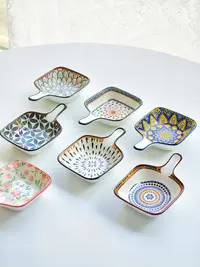 厨房调味碟波西米亚长柄家用味碟醋碟个性蘸料碟酱油调料碗釉下彩
