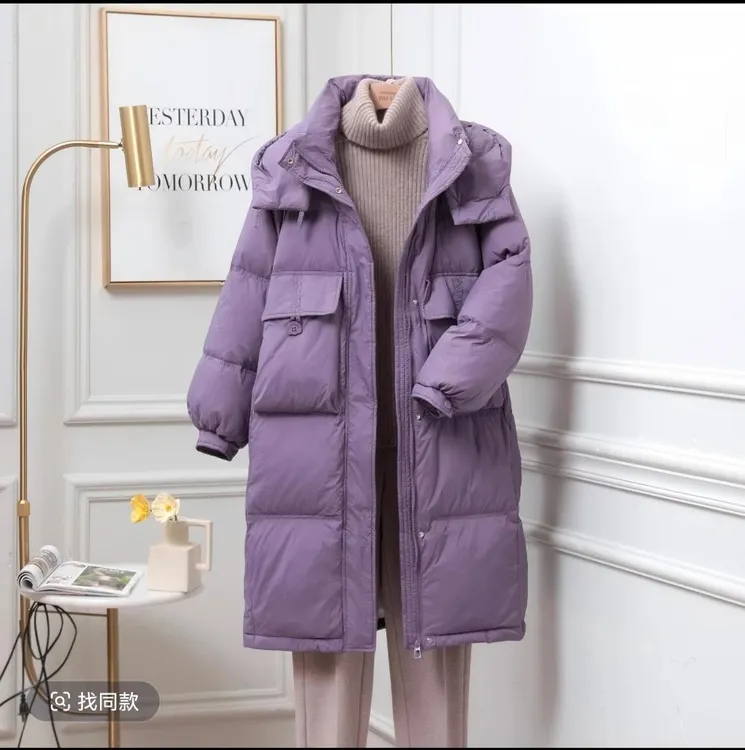 羽绒服2025年新款韩版加厚时尚保暖休闲连帽半粒扣白鸭绒外套16