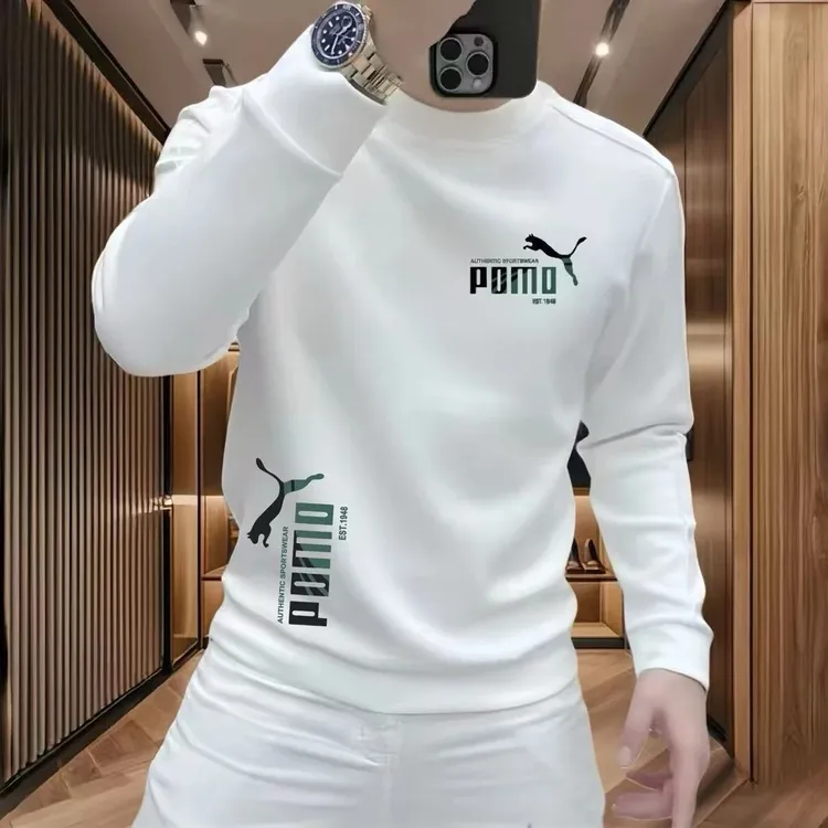 欧洲站秋冬季新款时尚潮流运动休闲男士百搭印花卫衣修身弹力圆领