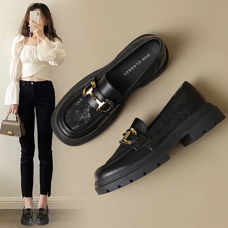 ZHR/则则平底鞋厚底软底英伦女透气小百搭乐福鞋网纱网面单鞋新款