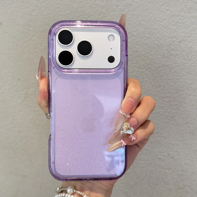 简约透色闪粉适用苹果17promax手机壳iPhone16全包15防摔14硬壳13