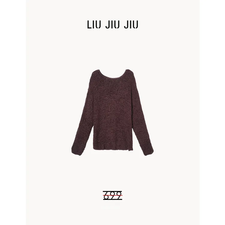LIUJIUJIU 法式复古镂空针织慵懒T恤简约早秋圆领长袖上衣TX4530L