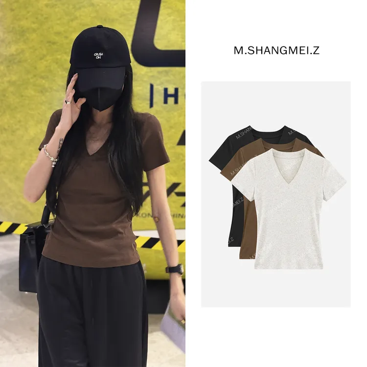 M.SHANGMEI.Z/沐熙【凉感V领T】美大哥镶边凉感舒适V领T恤X07T3599