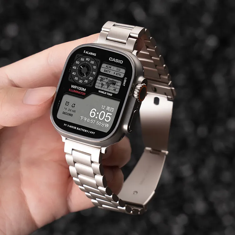 适用苹果S10手表表带iwatch手表带AppleWatch9/8/7三珠金属钢带