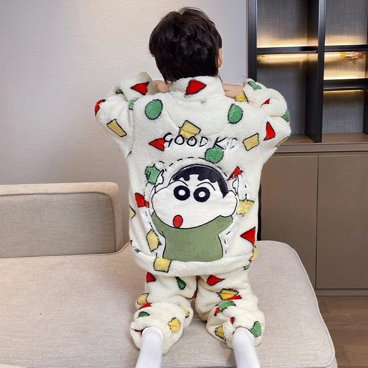 珊瑚绒冬季男童睡衣新款法兰绒儿童加绒加厚男孩6-12岁家居服套装