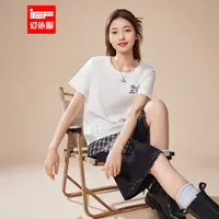 IEF/爱依服2025夏季新款圆领短袖T恤女小狗印花宽松显瘦白色上衣