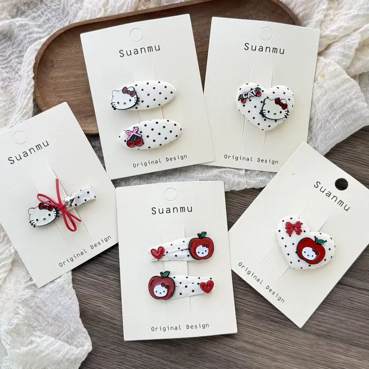 KT爱心樱桃苹果BB夹新款甜美韩国原创ins小香风布艺头饰不伤发