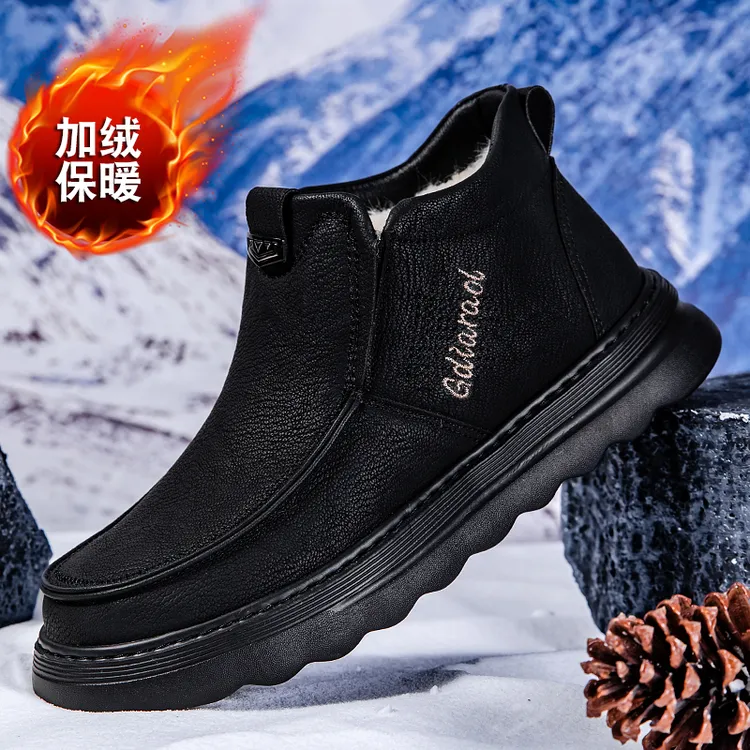 冬季爆款保暖鞋子加绒高帮马丁靴增高欧美风厚款棉靴系带厚底