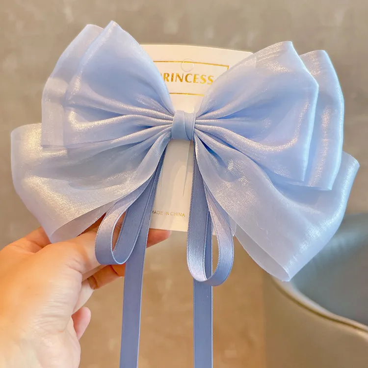 可爱手工女孩头饰精美公主风半扎发飘带蝴蝶结合金发卡