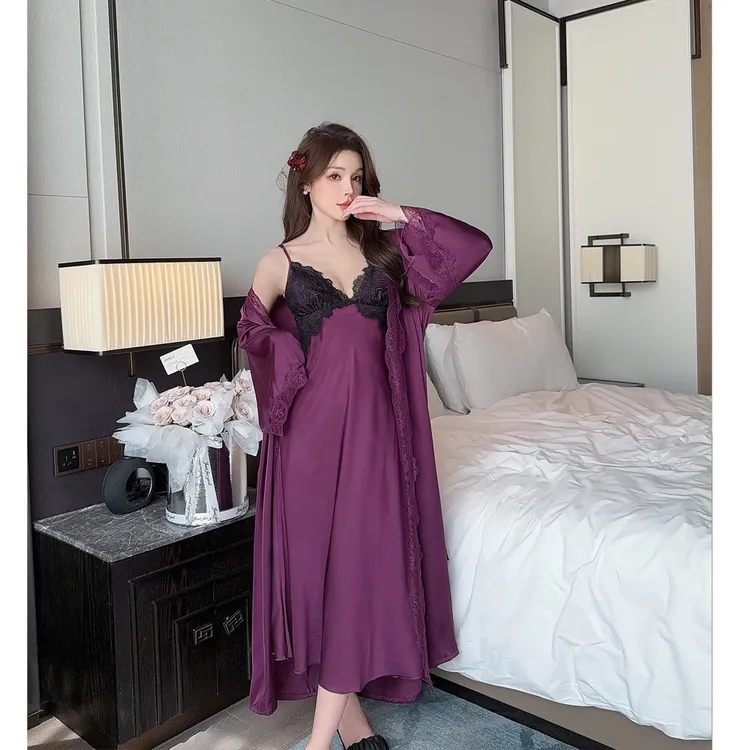 【葡萄慕斯】2025吊带性感睡衣女冰丝长款法式睡裙露背纯欲风家居服