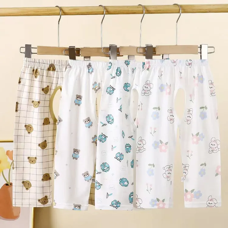 夏季新款婴儿开裆裤纯棉夏季长裤宝宝夏装男女宝宝薄款幼儿睡裤