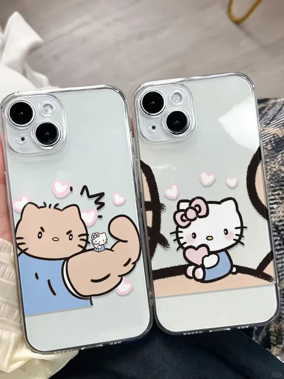 肌肉情侣凯蒂猫适用苹果16手机壳华为荣耀透明小米15VIVO防摔OPPO