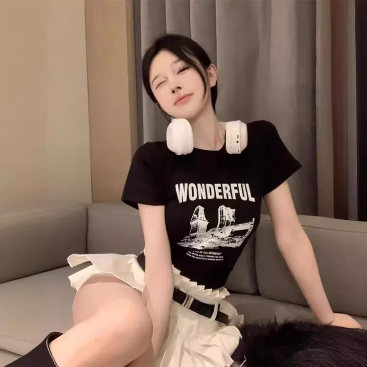 纯短袖上衣t恤辣妹短袖紧身短袖显瘦辣妹上衣欲紧身辣妹上衣女