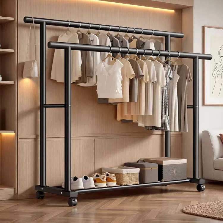 特粗加厚落地挂衣架【全钢】卧室落地衣帽架宿舍家用移动阳台晾衣架